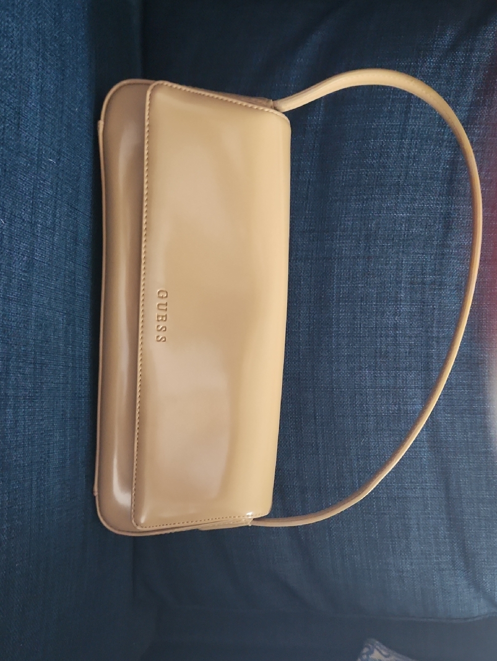 GUESS Patent Nude Tan Short Handle  Bag